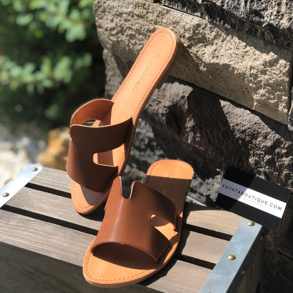 Trendy Vegan Leather Slide On Sandals